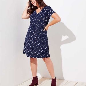 LOFT Plus Navy Leaf V-neck Dress 24W